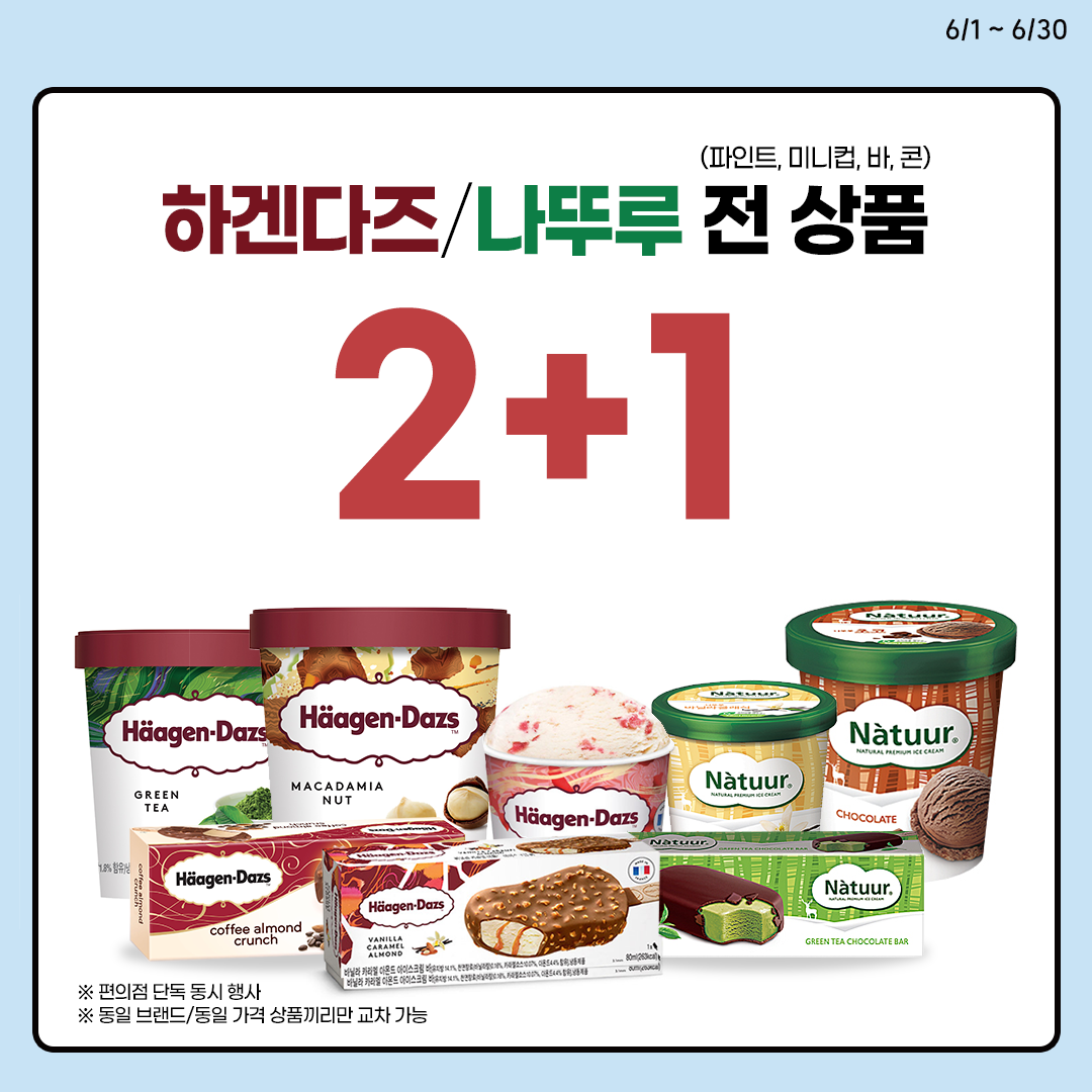 하겐다즈/나뚜루 전 상품 2+1